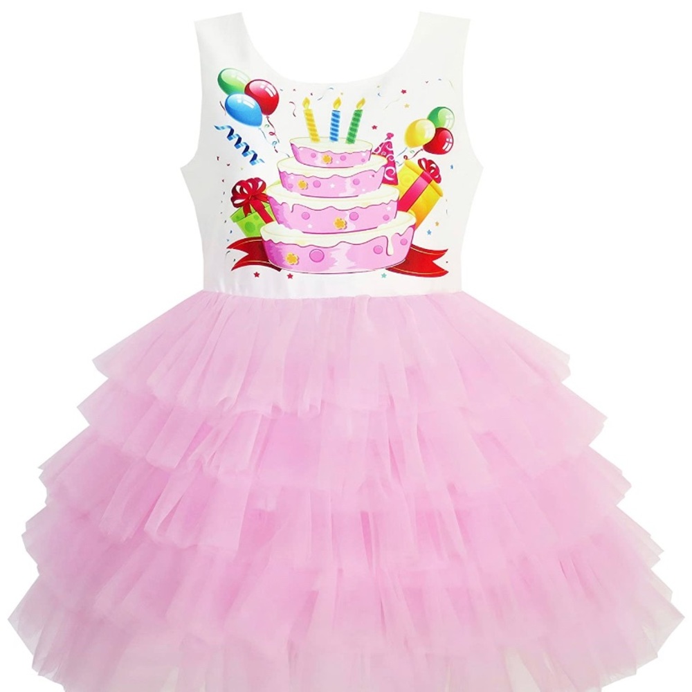 Birthday Princess Ruffle Dress Cake Balloon Print